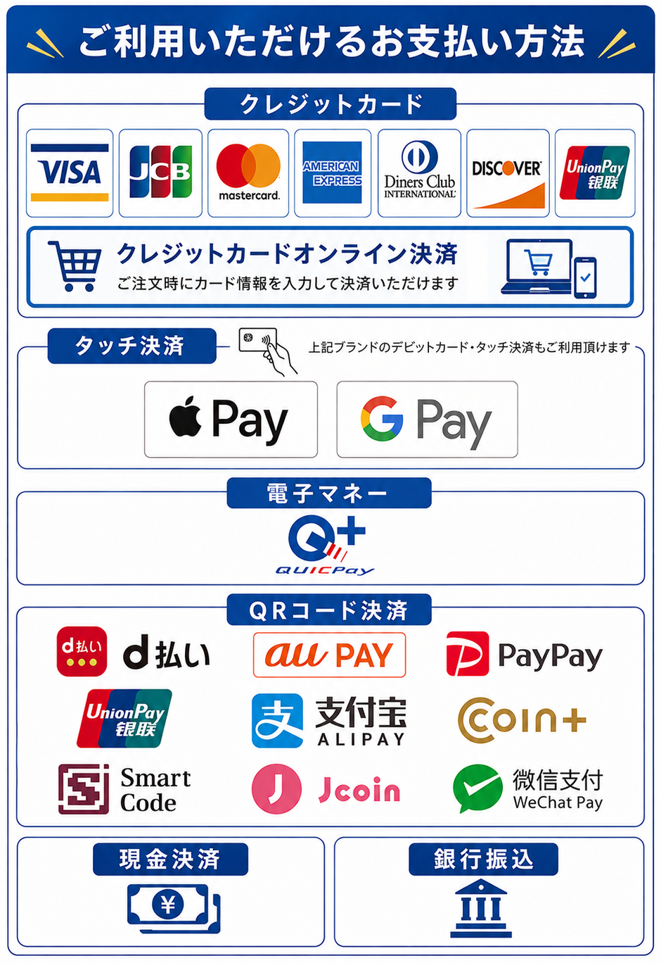 ご利用いただける決済方法のご案内ページへリンク